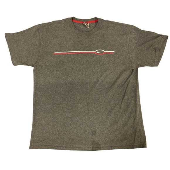 Nike Other - Nike Mens XL Gray Heather Short Sleeve Graphic T-Shirt Swoosh Red White Stripe